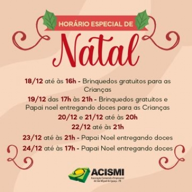 ACISMI defini horrio especial do comrcio para o Natal